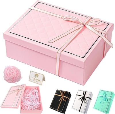 Cadeaubox met Deksel 25 x 18 x 8,5 cm, Rechthoekige Roze Cadeauverpakking voor Diverse Gelegenheden