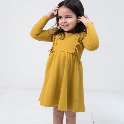 Little Indians Boho Dress Honey - Jurk - Lange Mouwen - Geel - Meisjes - Maat: 3-4 jaar