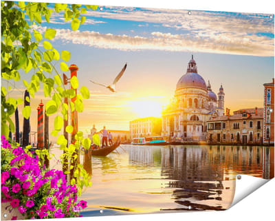 Gards Tuinposter Kanaal in Veneti� met Bloemen - 150x100 cm - Tuindoek - Tuindecoratie - Wanddecoratie buiten - Tuinschilderij
