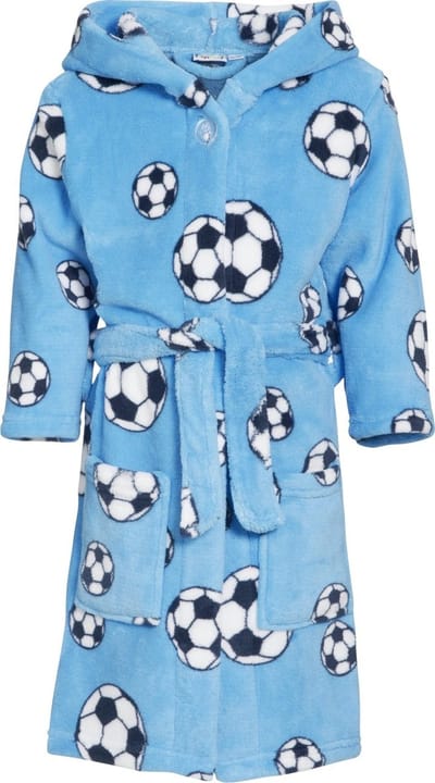 Playshoes - Fleece badjas voor kinderen - Voetbal - Blauw - maat 158-164cm (13-14 jaar)