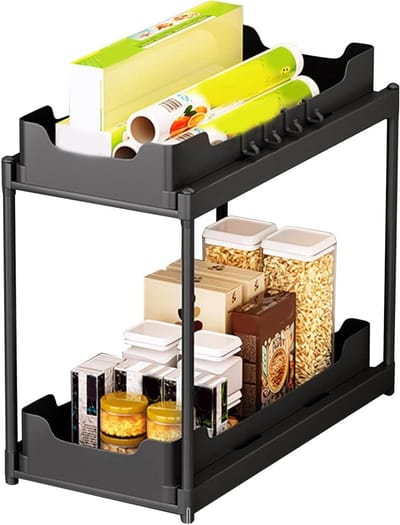 Onderbouw Organizer - Uitschuifrek Kast - Keuken Opbergen - Dubbel Laags Ontwerp - 22 cm Hoog - Wit