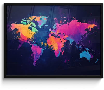 Poster in lijst - Fotolijst 80x60 cm - Posters - Wereldkaart - Kleurrijk - Graffiti - Posterlijst zwart - Decoratie - Wanddecoratie woonkamer - Muurdecoratie slaapkamer
