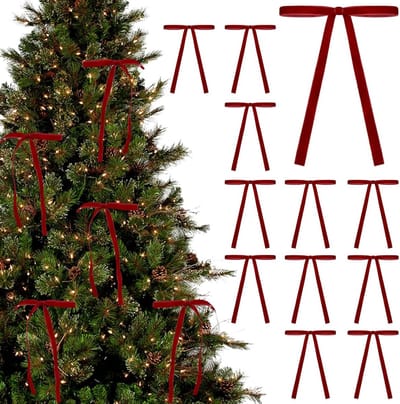 12 Stuks Rode Kerststrikken van Fluweel voor Kerstboomdecoratie, Bruiloften en Cadeaus