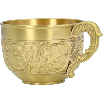 Messing Reliëf Mok Retro Roestvrij Messing Koffiekop Handgemaakt Snijwerk Metalen Theekop Vintage L beige