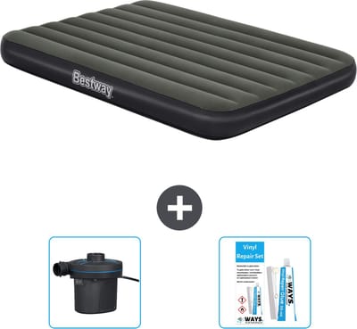 Bestway luchtbed - Twijfelaar- 137 x 191 x 25 cm - Groen - Inclusief Pomp en Reparatieset