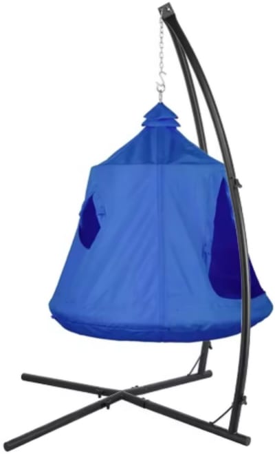 Egg hangstoel - Voor kinderen - Hangmat X-standaard - met Boomentent - Speeltent Binnen en Buiten - Egg chair cocoon - Metalen Schommelstoel - Blauw