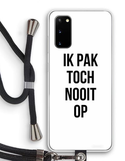 Case Company® - Hoesje met koord geschikt voor Samsung Galaxy S20 hoesje met Koord - Ik pak nooit op - Telefoonhoesje met Zwart Koord - Bescherming aan alle Kanten en Over de Schermrand