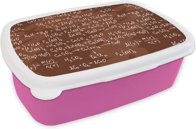 Broodtrommel Roze - Lunchbox - Brooddoos - Nummer - Formule - Scheikunde - Cijfers - Patronen - 18x12x6 cm - Kinderen - Meisje
