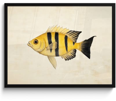 Poster in lijst - Fotolijst 80x60 cm - Posters - Geel - Vis - Strepen - Tropisch - Posterlijst zwart - Decoratie - Wanddecoratie woonkamer - Muurdecoratie slaapkamer
