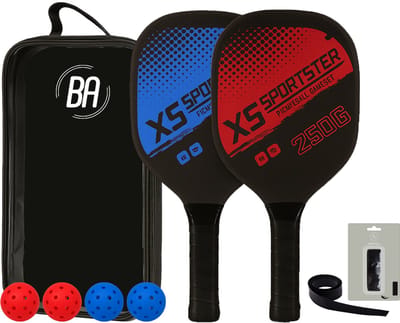 Best Active Pickleball Set - 2 Rackets & 4 Ballen - Rood/Blauw - Inclusief Rackettas - Pickleball Paddle - Inclusief Ballen en Grip