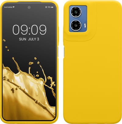 kwmobile telefoonhoesje geschikt voor Motorola Moto G34 5G - Hoesje met siliconen coating - Smartphone case in stralend geel