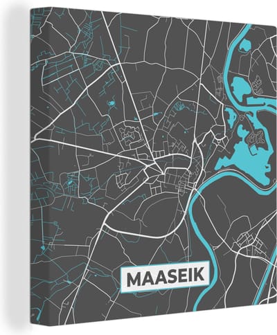 Canvas Schilderij Kaart – Plattegrond – Stadskaart – Maaseik – België - Grijs - 20x20 cm - Wanddecoratie