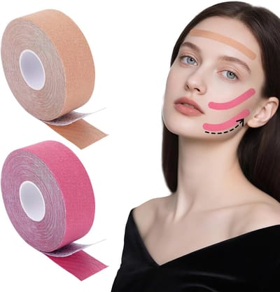 2 Rollen Gezichtstape voor Anti-Rimpel, Firming en Elastische Kinesiotape in 2 Kleuren