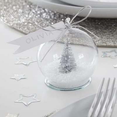 Ginger Ray - Ginger Ray - Silver Glitter – Sneeuwbal Zilveren Boom Kaarthouder (4 stuks)
