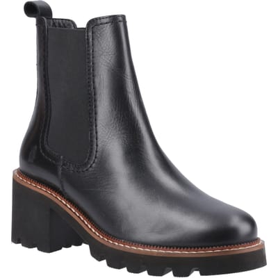 Hush Puppies Gaia Dames Zwarte Leren Chelsea Laarzen Met Hak
