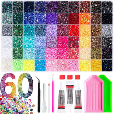 48000 Stuks Glinsterende Strass Set | 60 Kleuren 3mm Platte Hars Jelly Steentjes | Met 3x10ml Transparante Sieradenlijm & Professioneel Gereedschap | Voor Diamond Painting Nagelkunst Sieradenmaken Boekdecoratie DIY Knutselen| Cyslmuk®
