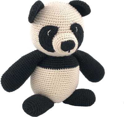 Luna-Leena duurzame knuffel panda beer in gebroken wit met zwart - toy 0+ - bio katoen - handgehaakt in Nepal - knuffel - geboorte - dier - babyshower - kado - cadeau - zoogdier - panda bear