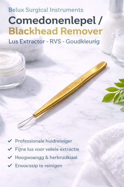 Belux Surgical Instruments – Comedonenlepel / Mee-eter Verwijderaar – Lus Extractor – RVS – Goudkleurig – Huidreiniger Tool – Herbruikbaar & Hygiënisch