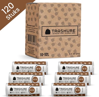 Trashure Vuilniszakken - Code X - Geschikt voor Brabantia prullenbak - 6 rollen x 20 stuks - 10-12 liter met trekbandsluiting