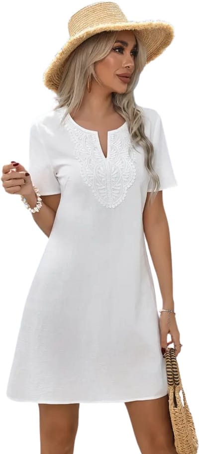 Livano Zomerjurk Dames - Zomerjurken - Volwassen - Jurk - Ibiza Stijl - Sundress - Wit - Maat S