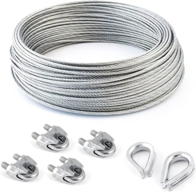 Staaldraad Set - Gegalvaniseerd Touw - Hek Werk - Inclusief Clips - 5mm 25 Meter - Zilver