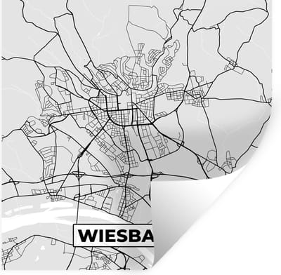 Muurstickers - Sticker Folie - Kaart - Stadskaart - Duitsland - Wiesbaden - Plattegrond - 100x100 cm - Plakfolie - Muurstickers Kinderkamer - Zelfklevend Behang XXL - Zelfklevend behangpapier - Stickerfolie