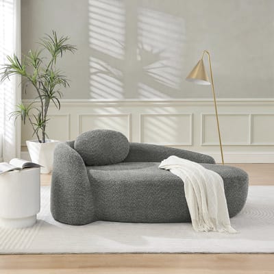 MIVRAY Zitbank Compact - Afgerond Design Met Kussen - Voor Woonkamer En Slaapkamer - Teddy Stof Donkergrijs