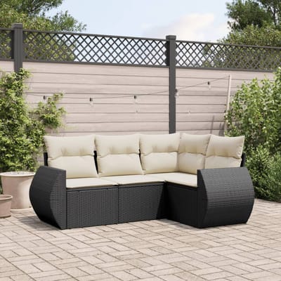 vidaXL - 4-delige - Loungeset - met - kussens - poly - rattan - zwart