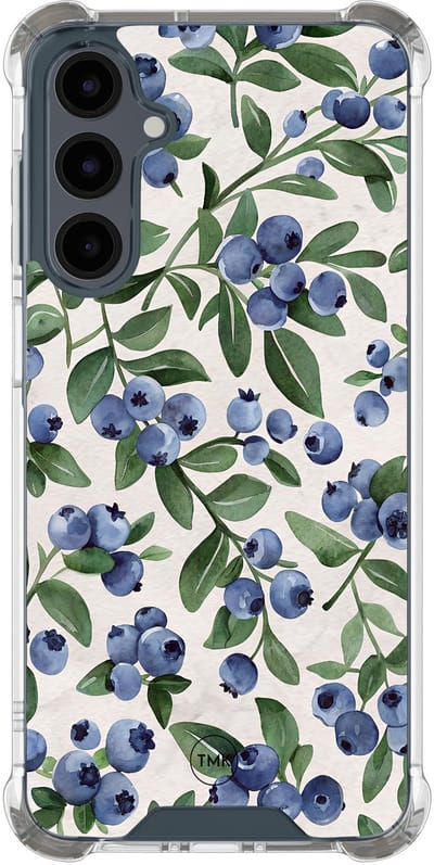 Shockproof hoesje geschikt voor Samsung Galaxy A16 - Blueberries - Schokbestendig - Verhoogde randen - TPU case - Extra Sterke Back Cover - Print - Transparant, Blauw