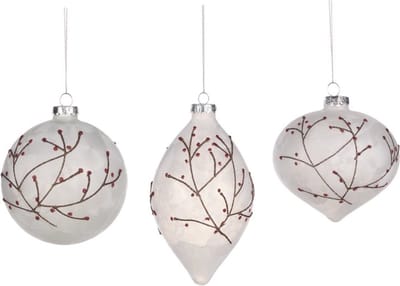 Goodwill Kerstbal "Takjes met Besjes" Glas Multicolour H 10 cm Voordeelass. Per 3 Stuks