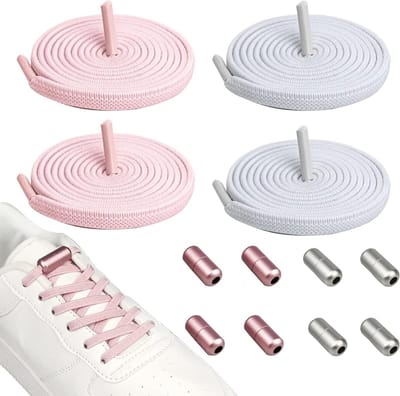 Vervangende Veters voor Sneakers en Sportschoenen, Elastische Platte Veters met Snelsluiting, Ideaal voor Hardlopen en Sportactiviteiten, Wit + Roze