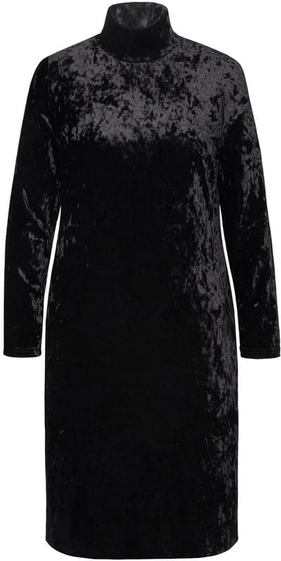 Ulla Popken - Dames - fluwelen maxi-jurk slim opstaande kraag lange mouwen - Zwart - Maat 42+