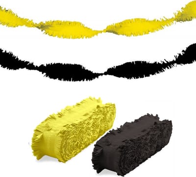 Folat versiering feest slingers - combi set - geel en zwart - 24 meter - crepe papier - feestartikelen