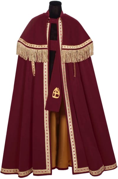 Tv Sinterklaas Stefan mantel en stola | Fluweel bordeauxrood breed | Paardenmantel | Hoge kwaliteit