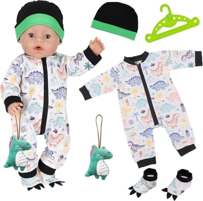Poppenkleding Set 5-Delig: Groen Dinosaurier Outfit Geschikt voor 35-45 cm Poppen