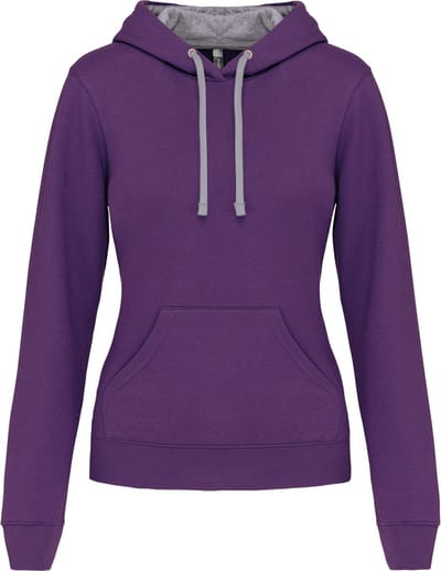 Kariban Damessweater met capuchon in contrasterende kleur K465 - Purple / Oxford Grey - XS