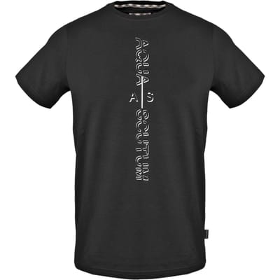 Aquascutum Heren Verticaal Logo Jersey T-shirt (Zwart)