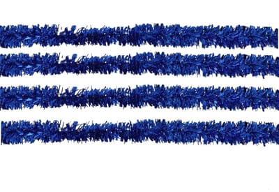 Gerimport Kerstslinger - 4x - blauw - folie lametta - 150 x 5 cm - kerstboom versiering/guirlandes