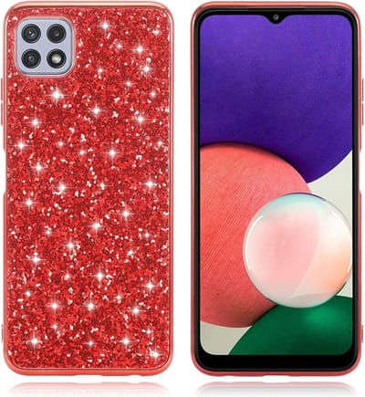 Hoesje Geschikt Voor Samsung Galaxy A22 5G hoesje glitter backcover – Rood – oTronica