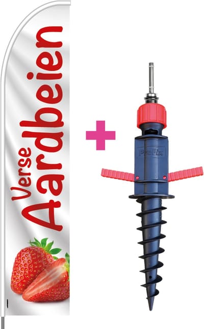 Beachflag - Verse Aardbeien - Vlag + Grondboor + Rotator + Hengelsysteem + Draagtas - Actievlag.nl