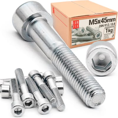 LUN FIX - Zylinderkopfschroeven M5 x 45 mm - 1kg (120 stuks) - DIN 912 - Vol draad - Staal verzinkt