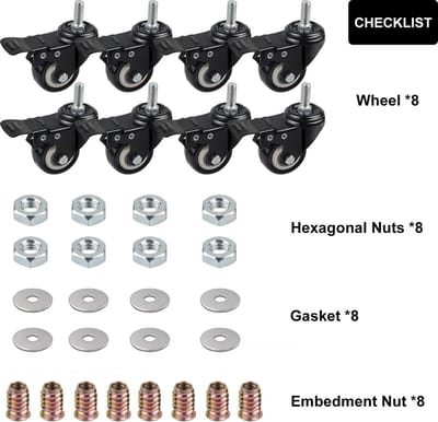 Zwaarlast Zwenkwielen / Trolley Wielen voor Meubels - Rubberen Zware Wielen - Heavy Duty Castors /Transportwielen - 45kg