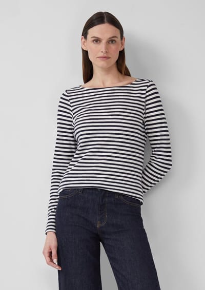 s.Oliver - female - Gestreept shirt met lange mouwen van vlamgaren met boothals