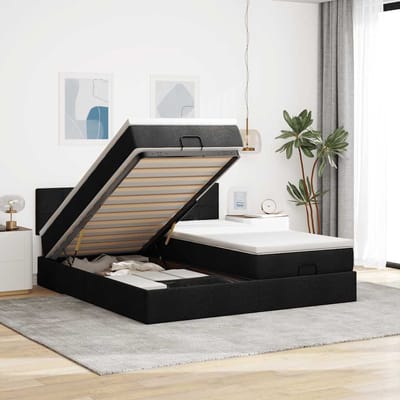 vidaXL - Ottoman - bed - met - matrassen - en - LED's - 200x200cm - stof - zwart
