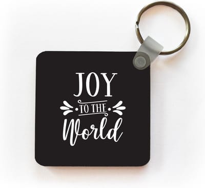 Sleutelhanger - Uitdeelcadeautjes - Kerst quote "Joy to the world" tegen een zwarte achtergrond - Plastic - Kerst - Cadeau - Kerstcadeau voor mannen en voor vrouwen