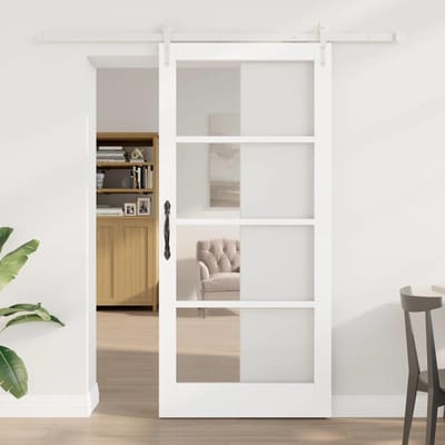 vidaXL - Schuifdeur - 93 - x - 202 - cm - Massief - grenenhout - en - glas - Wit