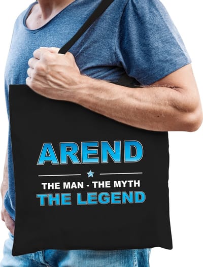 Naam cadeau Tasje voor Arend - The man, The myth the Legend - katoenen - zwart - verjaardag - vaderdag - collega - vriendin