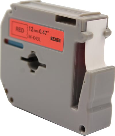 KATRIZ® huismerk label tape voor Brother M-K431| PT-65/70/80/90/M102 | Zwart op Rood | 12mm*8m | 1 stuk
