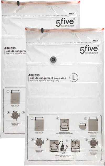 5Five Vacuumzakken voor kleding/textiel - Vacuum opbergzakken - 2x stuks - transparant - 70 x 120 cm - Ook voor kussens en dekens