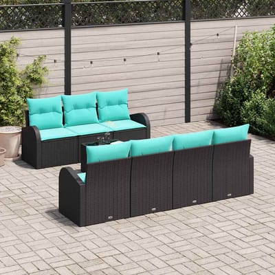 vidaXL - Tuinbank - Set - 8 - st - 7-Aantal - zitplaatsen - Zwart - en - Turkoois
